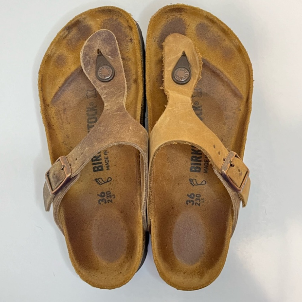 Birkenstock Gizeh Leather Suede Adjustable Buckle Thong Sandals Flops 5 5.5 36